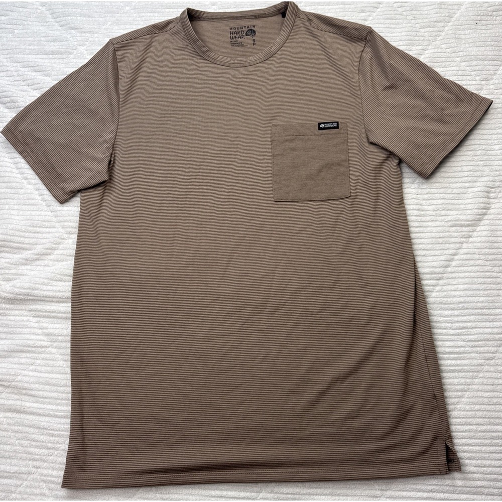 Mountain Hardware Pocket Tee Shirt Men's Brown Small Stripe Outdoors Casual NWOT